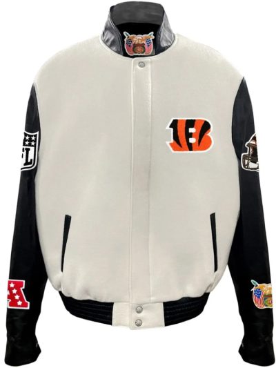 Cincinnati Bengals Jeff Hamilton Stand Up Collar Wool & Leather Varsity Jacket