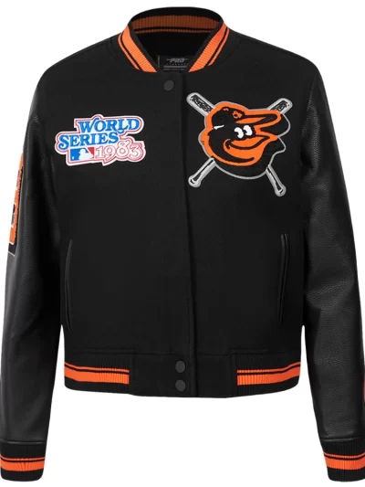 Women’s Baltimore Orioles Team Players Black Wool & Leather Varsity jacket